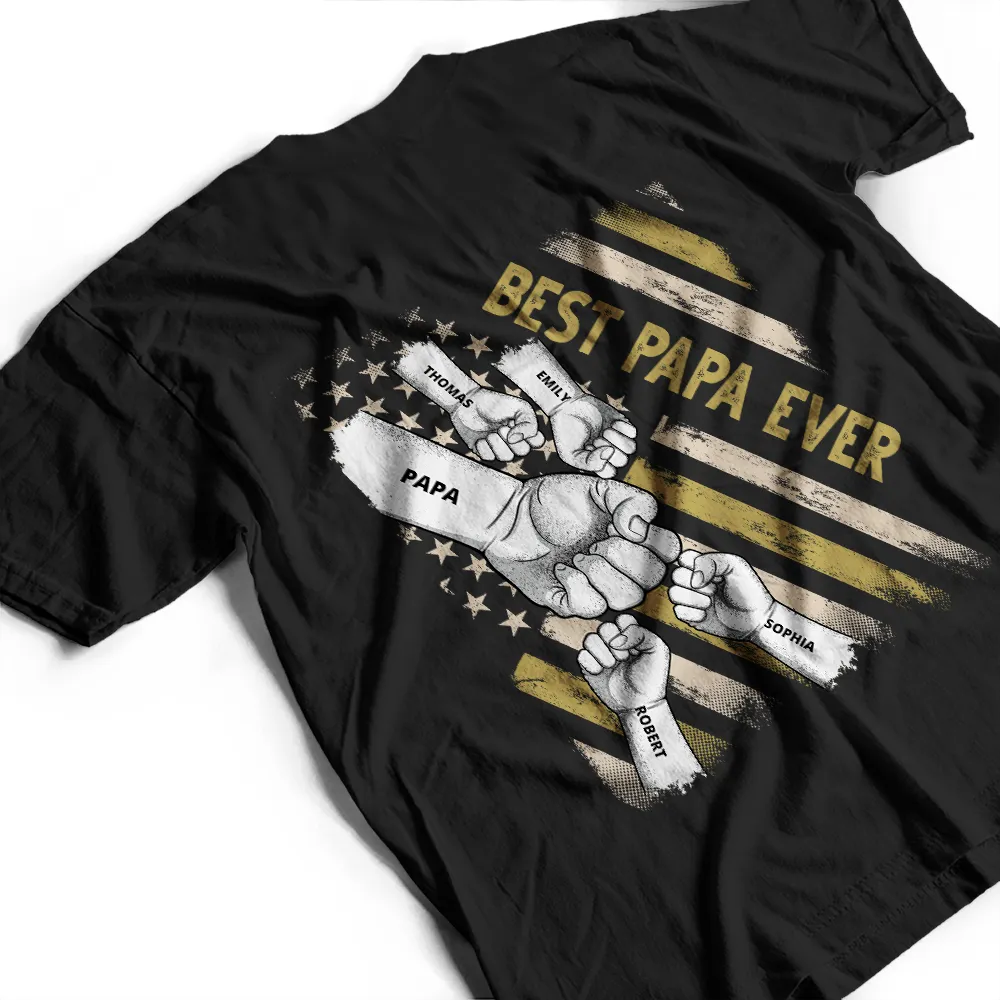 Best Dad, Papa Ever Stars And Stripes - Personalized Back Printed T Shirt - Image 3
