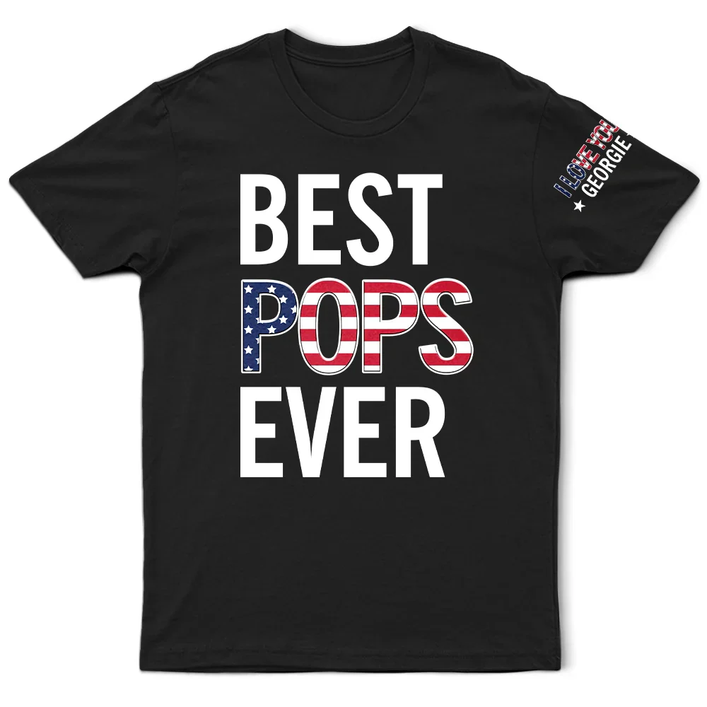 Best Dad Papa Ever Stars And Stripes With Names On Sleeves - Personalized T Shirt - Image 3