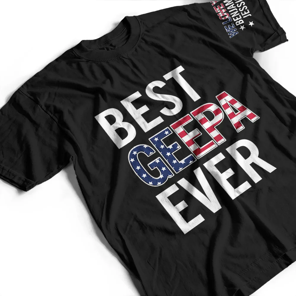 Best Dad Papa Ever Stars And Stripes With Names On Sleeves - Personalized T Shirt - Image 5
