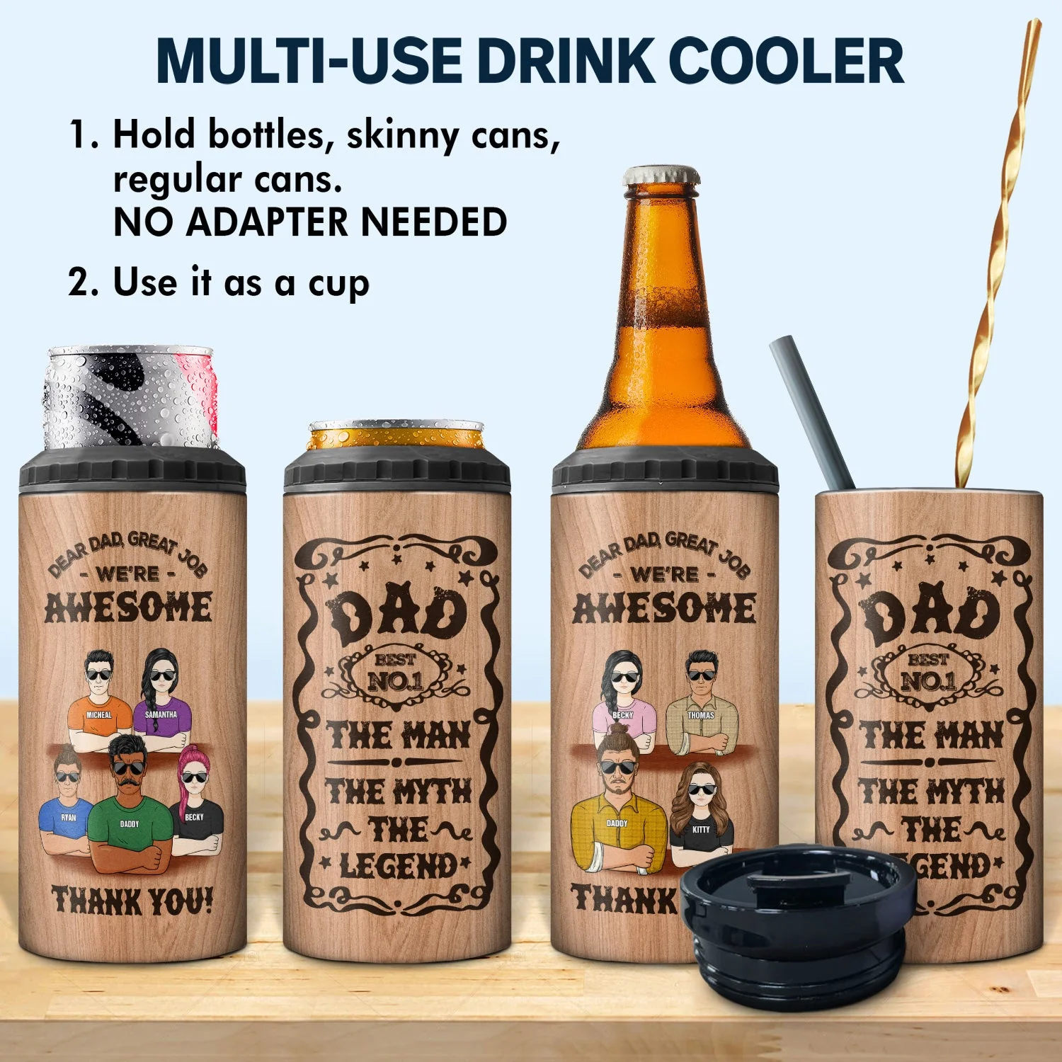 Best Dad The Man The Myth The Legend - Birthday, Loving Gift For Daddy, Father, Grandpa, Grandfather, Daughters, Sons - Personalized Custom 4 In 1 Can Cooler Tumbler - Image 2