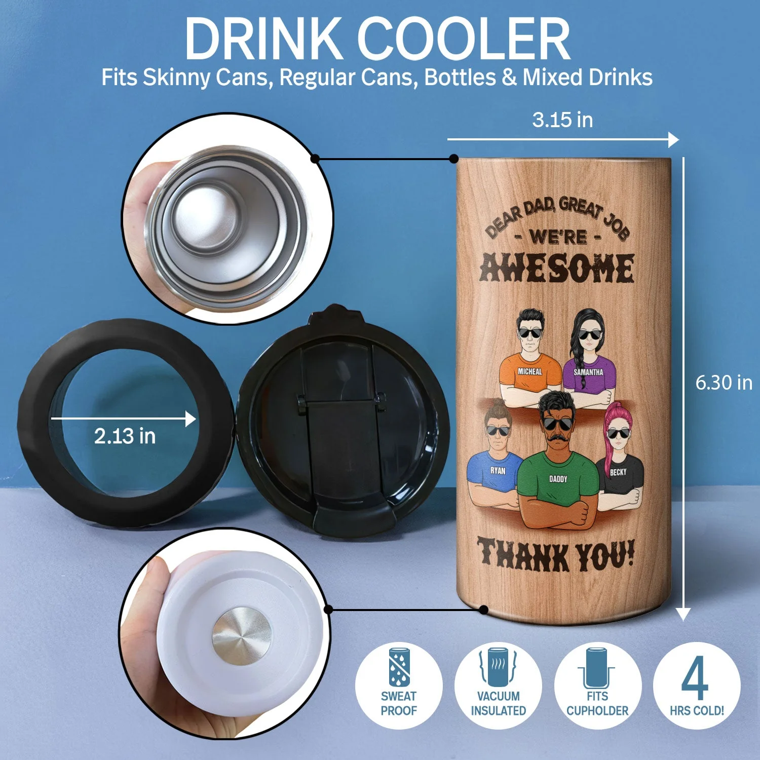 Best Dad The Man The Myth The Legend - Birthday, Loving Gift For Daddy, Father, Grandpa, Grandfather, Daughters, Sons - Personalized Custom 4 In 1 Can Cooler Tumbler - Image 4