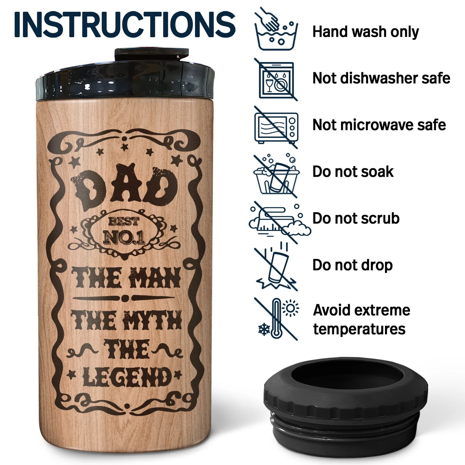 Best Dad The Man The Myth The Legend - Birthday, Loving Gift For Daddy, Father, Grandpa, Grandfather, Daughters, Sons - Personalized Custom 4 In 1 Can Cooler Tumbler - Image 5
