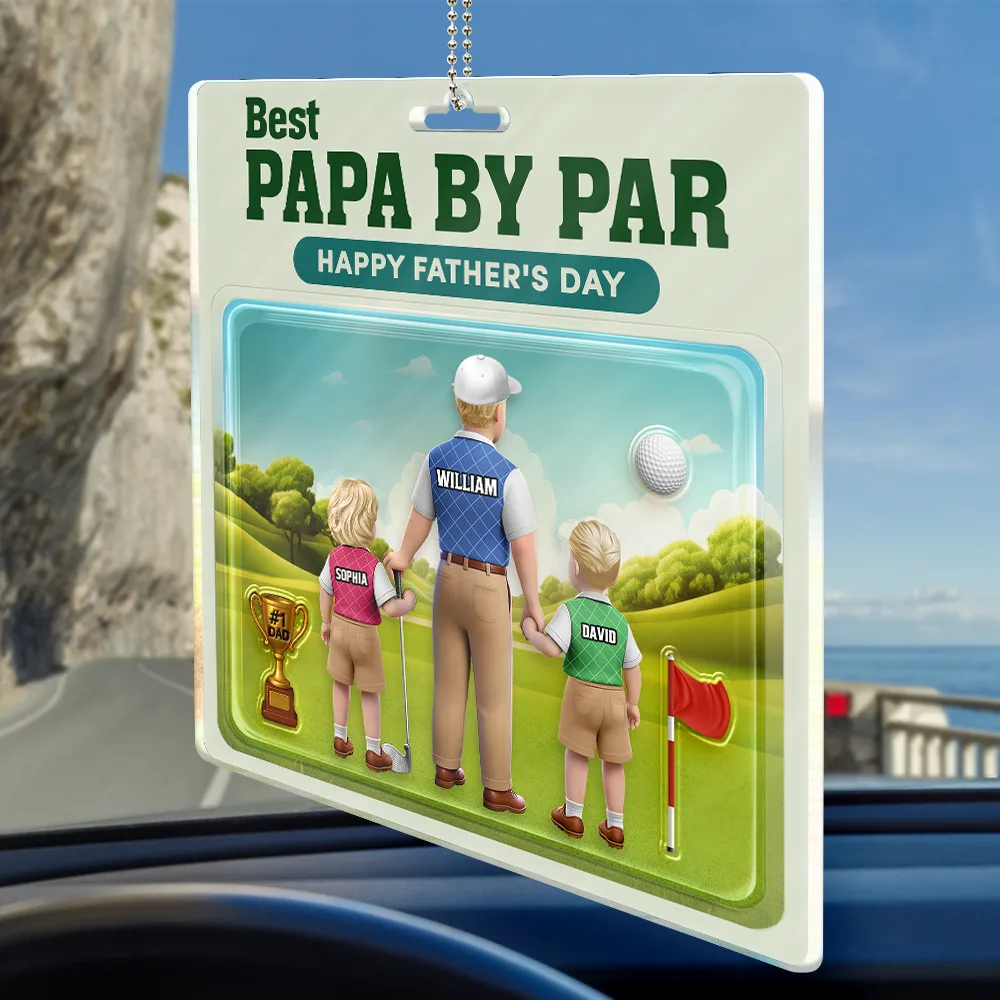 Best Daddy By Par 3D Effect - Personalized Acrylic Car Hanger - Image 2