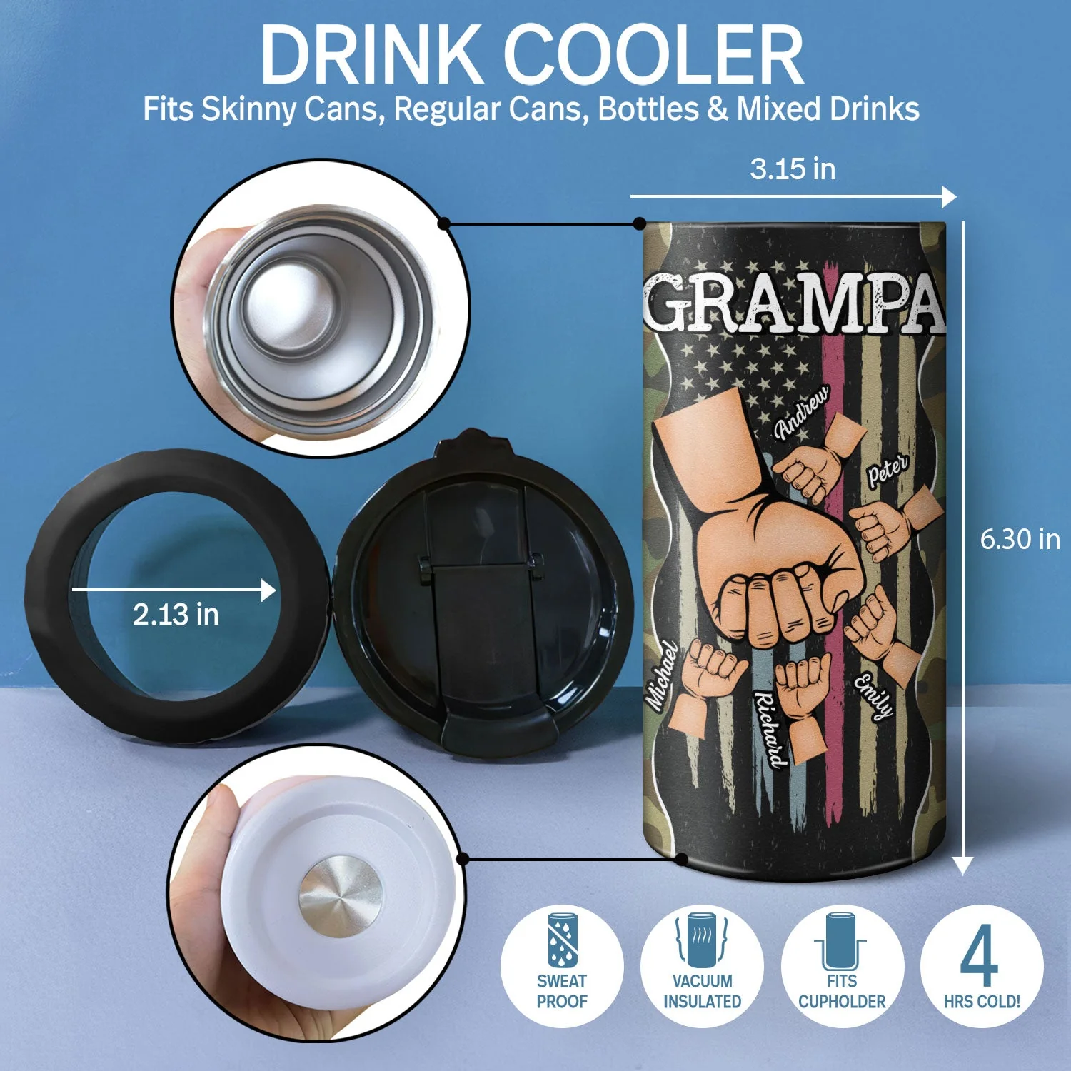 Best Daddy Ever Fist Bump - Birthday, Loving Gift For Dad, Father, Grandfather, Grandpa, Daughters, Sons, Grandkids - Personalized Custom 4 In 1 Can Cooler Tumbler - Image 4
