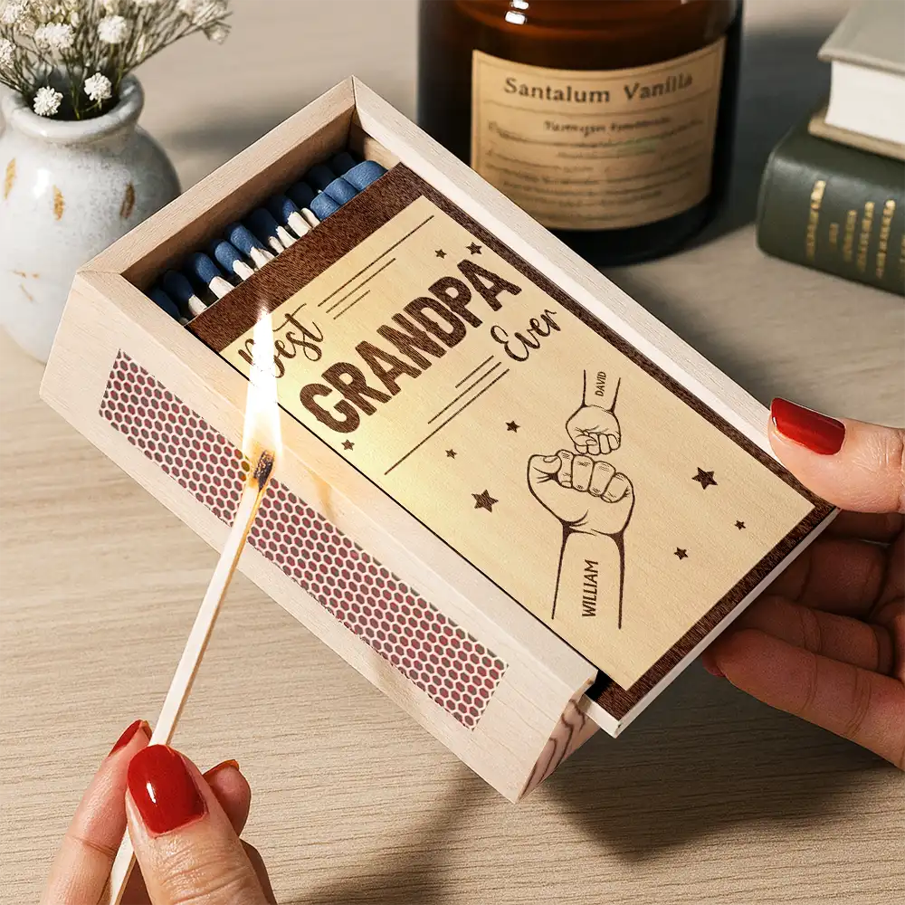 Best Daddy Grandpa Ever - Personalized Wooden Matchbox - Image 2