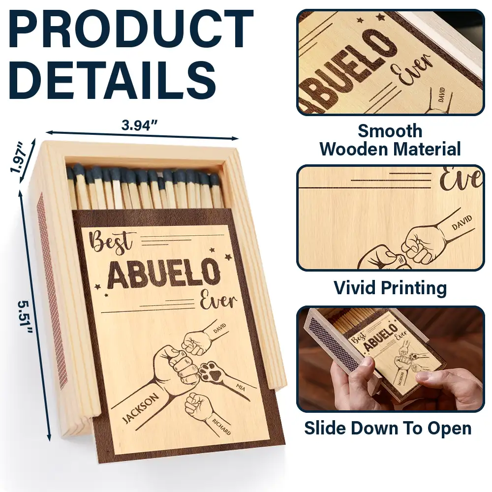 Best Daddy Grandpa Ever - Personalized Wooden Matchbox - Image 4