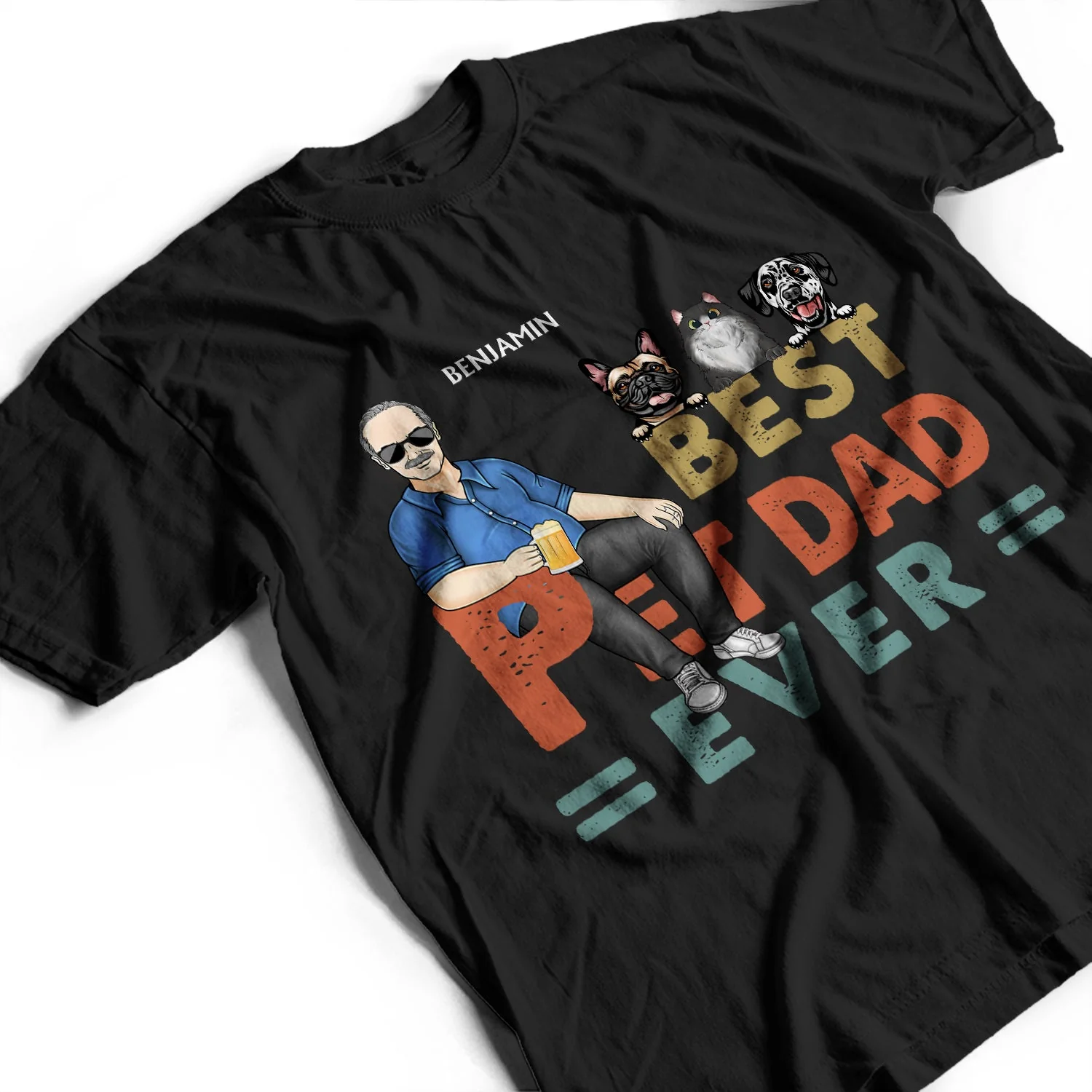 Best Dog Cat Dad Ever - Birthday Gift For Dad, Grandpa, Pet Lovers - Personalized Custom T Shirt - Image 3