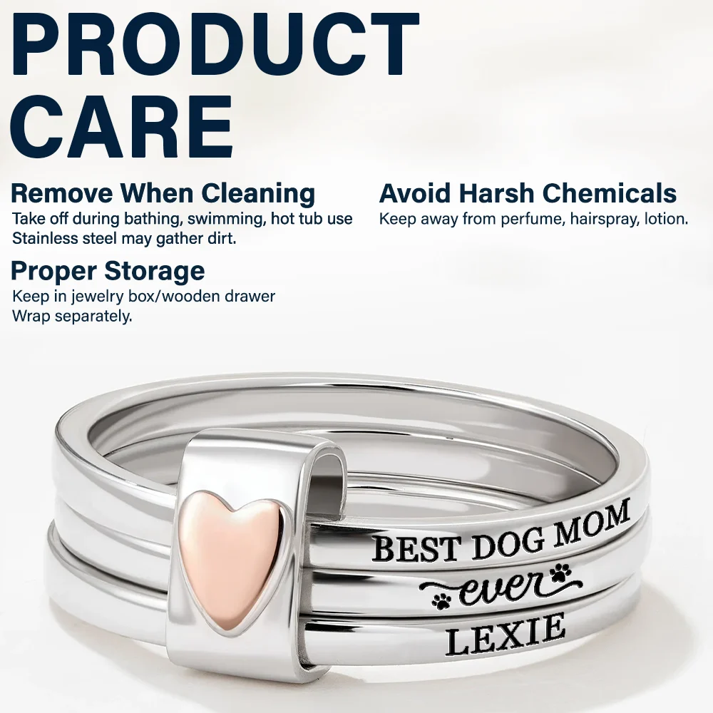 Best Dog Cat Mom Ever - Personalized Heart Stacking Rings - Image 4