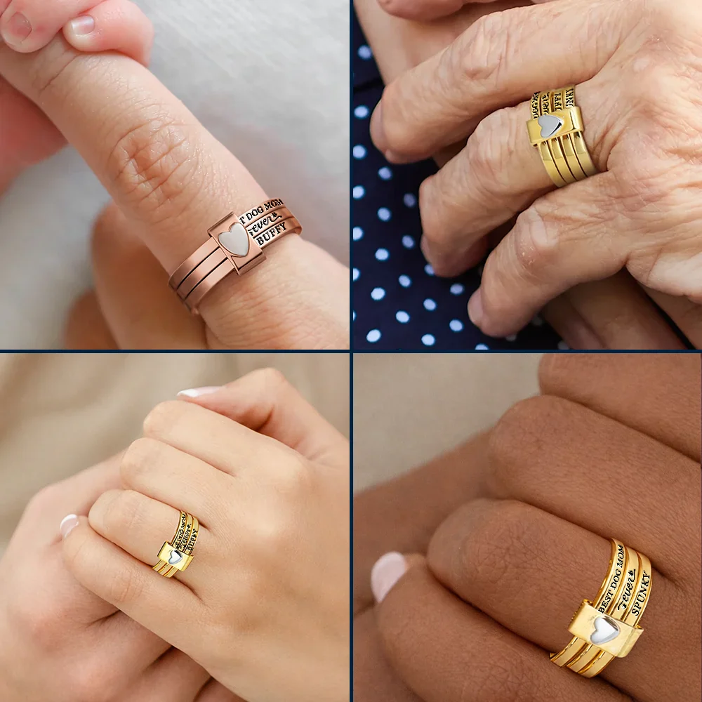 Best Dog Cat Mom Ever - Personalized Heart Stacking Rings - Image 5