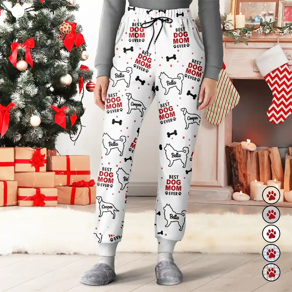 Best Dog Dad Dog Mom Pattern - Personalized Pajama Pants - Image 2