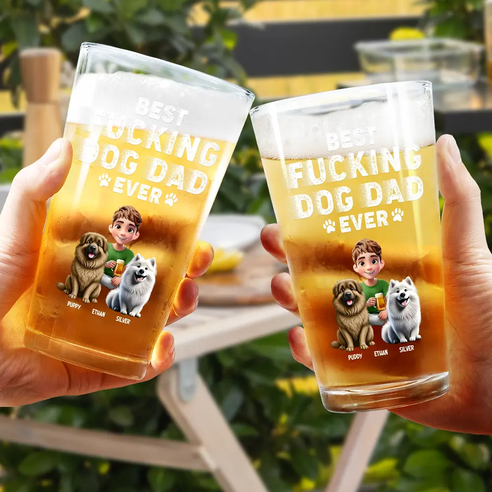 Best Dog Dad Ever 3D Effect - Personalized Beer Glass - Image 4
