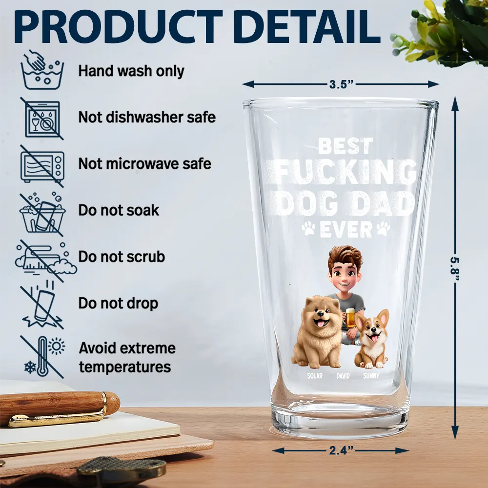 Best Dog Dad Ever 3D Effect - Personalized Beer Glass - Image 5