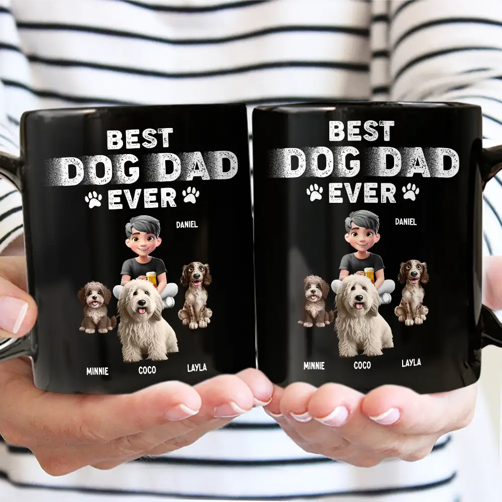 Best Dog Dad Ever 3D Effect - Personalized Black Mug - Image 2