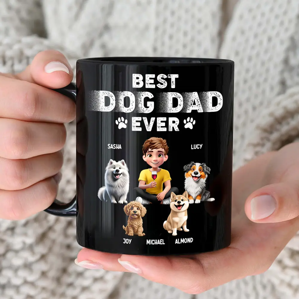 Best Dog Dad Ever 3D Effect - Personalized Black Mug - Image 3