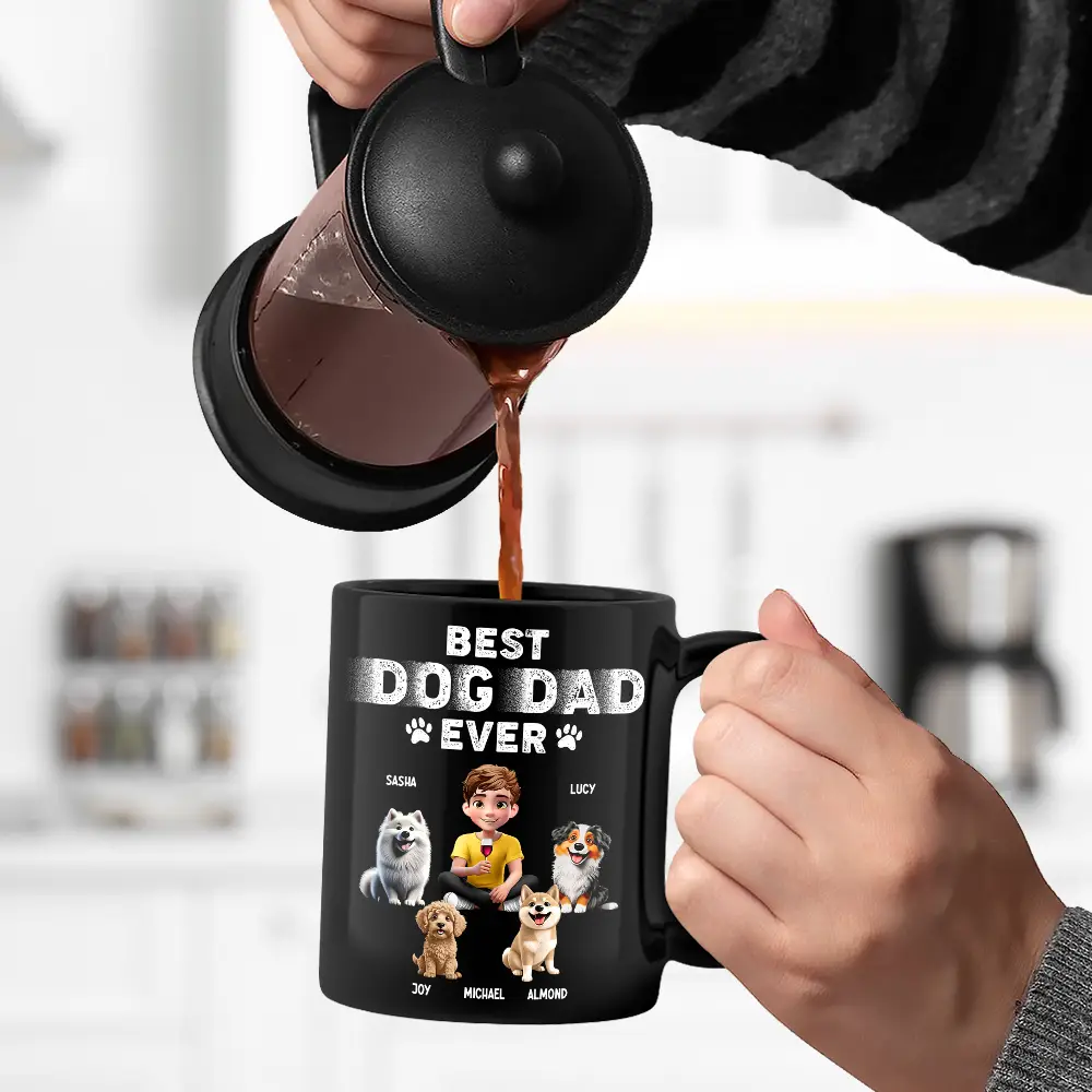 Best Dog Dad Ever 3D Effect - Personalized Black Mug - Image 5