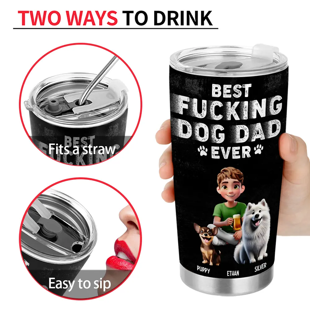 Best Dog Dad Ever 3D Effect - Personalized Tumbler - Image 3