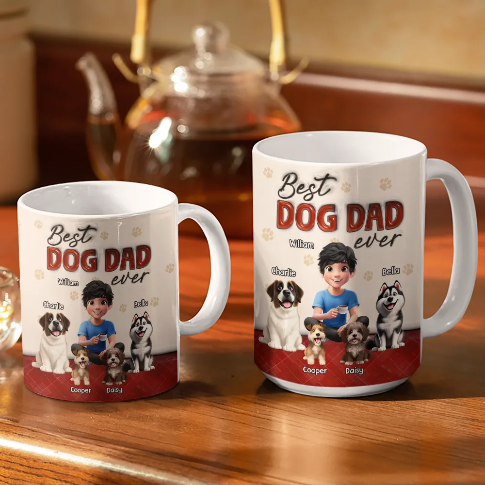 Best Dog Dad Ever 3D Effect - Personalized White Edge-to-Edge Mug - Image 3