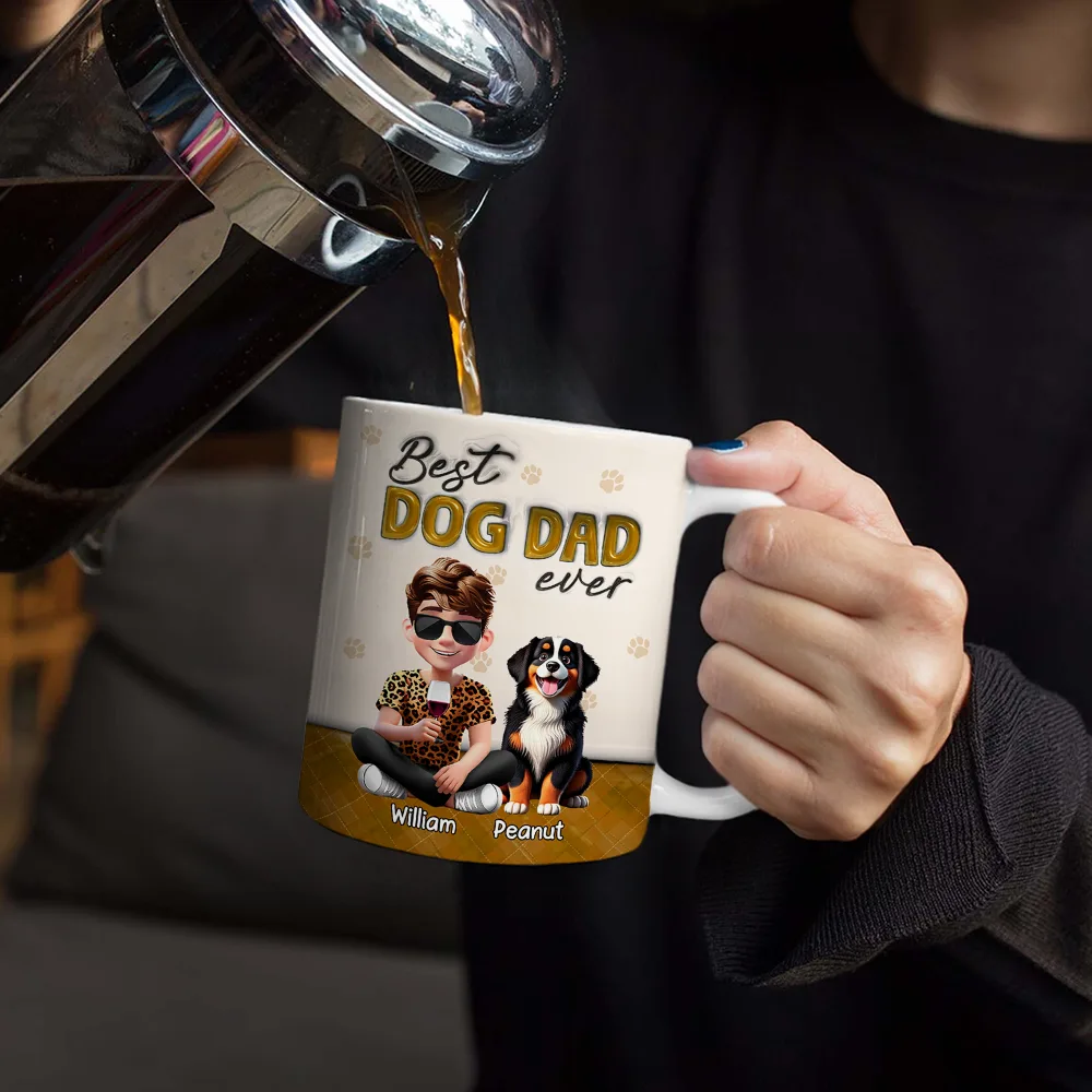 Best Dog Dad Ever 3D Effect - Personalized White Edge-to-Edge Mug - Image 4