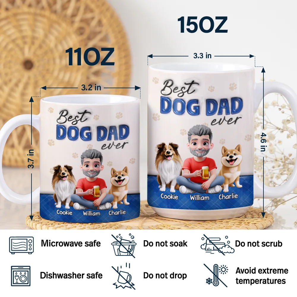 Best Dog Dad Ever 3D Effect - Personalized White Edge-to-Edge Mug - Image 5