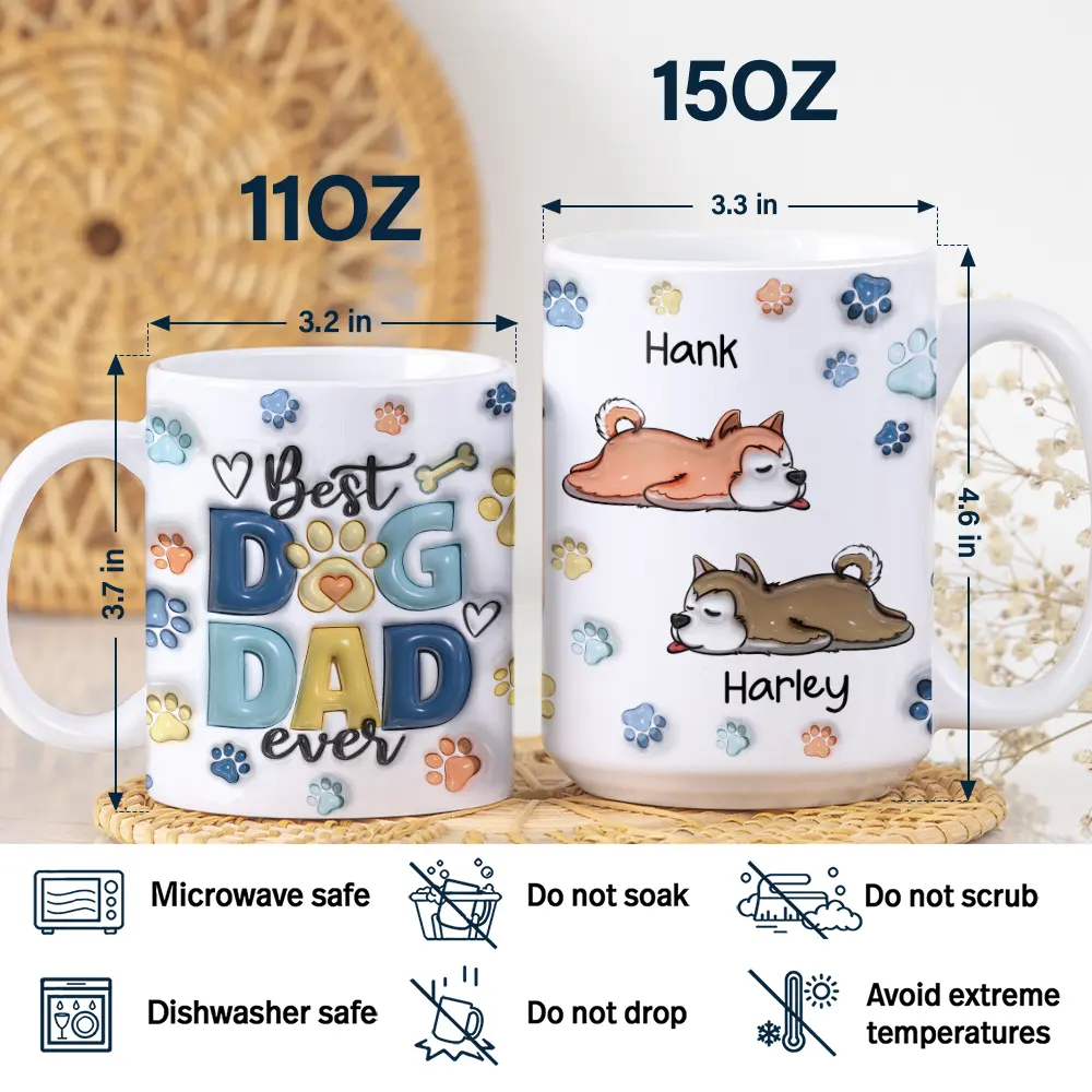 Best Dog Dad Ever - 3D Inflated Effect Printed Mug, Personalized White Edge-to-Edge Mug - Image 5