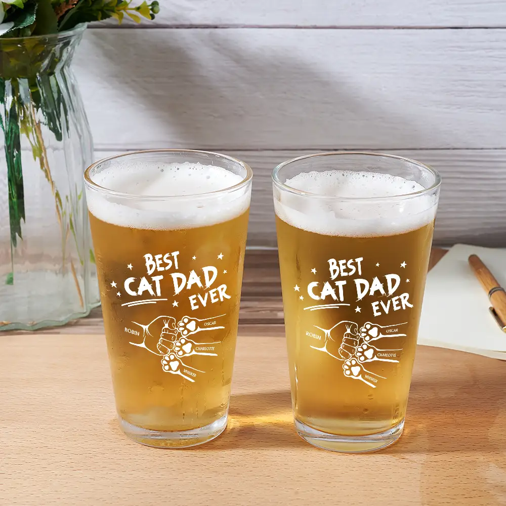 Best Dog Dad Ever Hand Punch - Personalized Beer Glass - Image 3