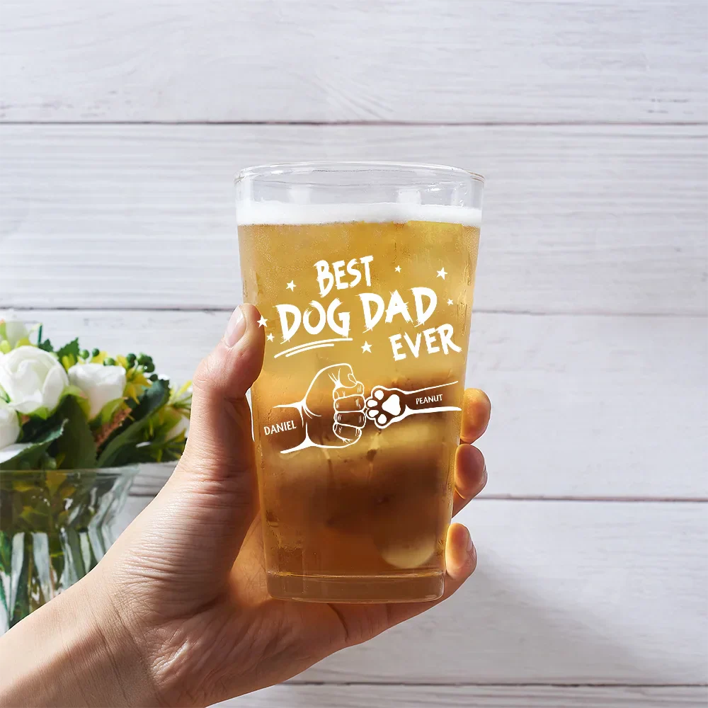Best Dog Dad Ever Hand Punch - Personalized Beer Glass - Image 4