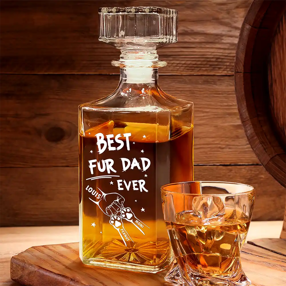 Best Dog Dad Ever - Personalized Square Whiskey Bottle - Image 2