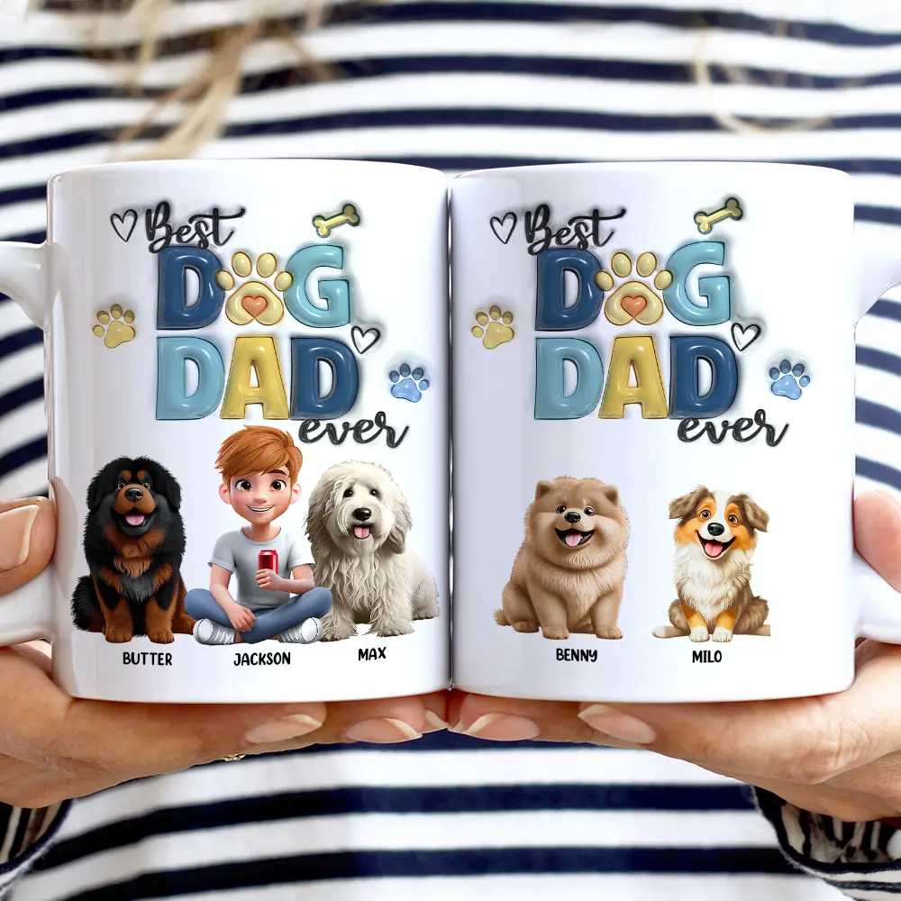 Best Dog Dad Ever - Personalized White Edge-to-Edge Mug - Image 2