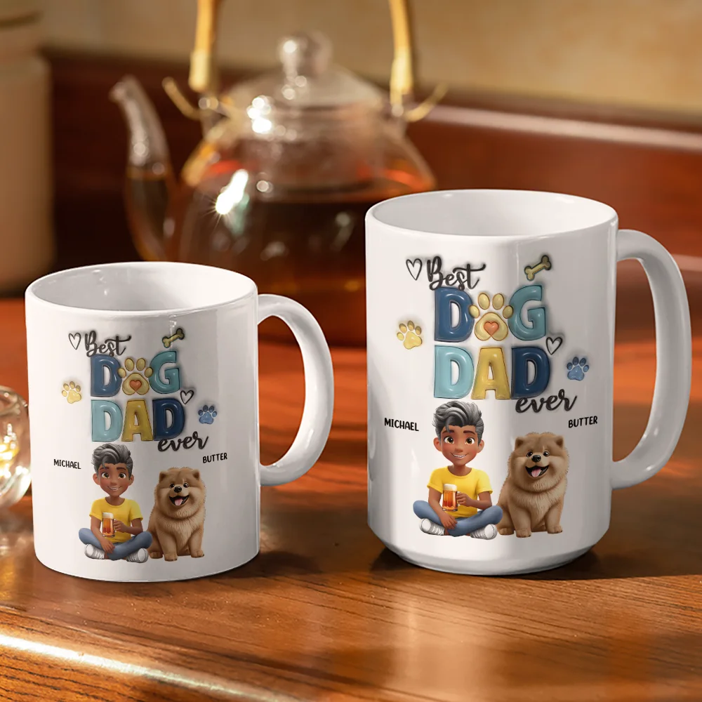 Best Dog Dad Ever - Personalized White Edge-to-Edge Mug - Image 3