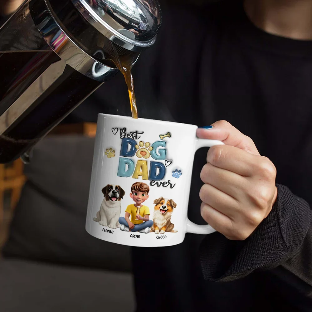 Best Dog Dad Ever - Personalized White Edge-to-Edge Mug - Image 4