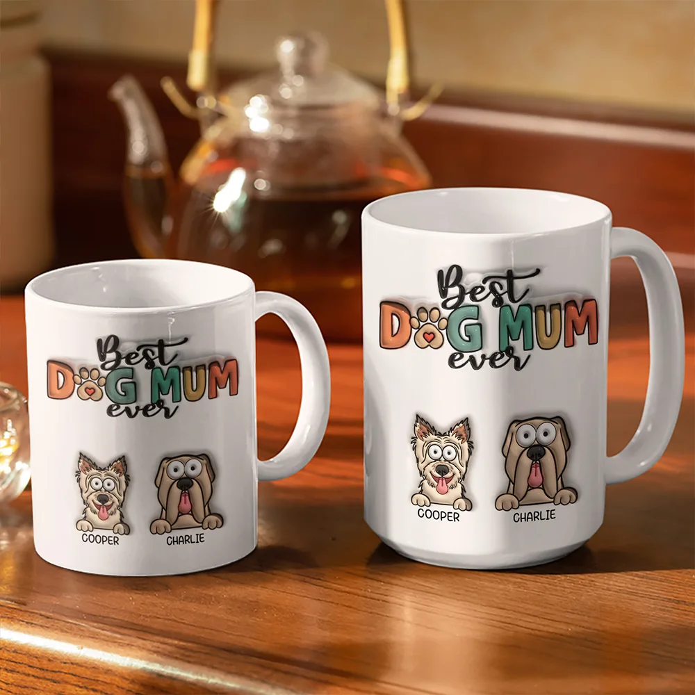 Best Dog Mom Dog Dad Ever Funny - 3D Inflated Effect Printed Mug, Personalized White Edge-to-Edge Mug - Image 3