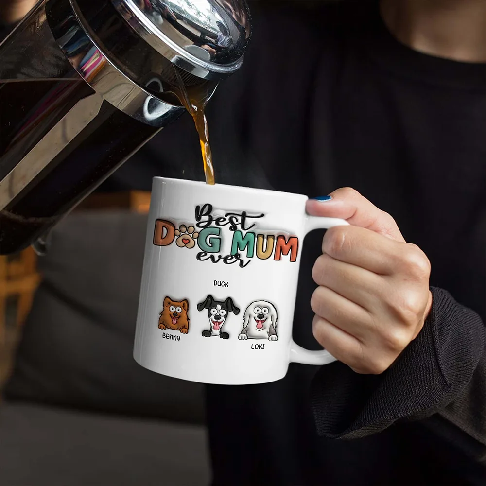 Best Dog Mom Dog Dad Ever Funny - 3D Inflated Effect Printed Mug, Personalized White Edge-to-Edge Mug - Image 4