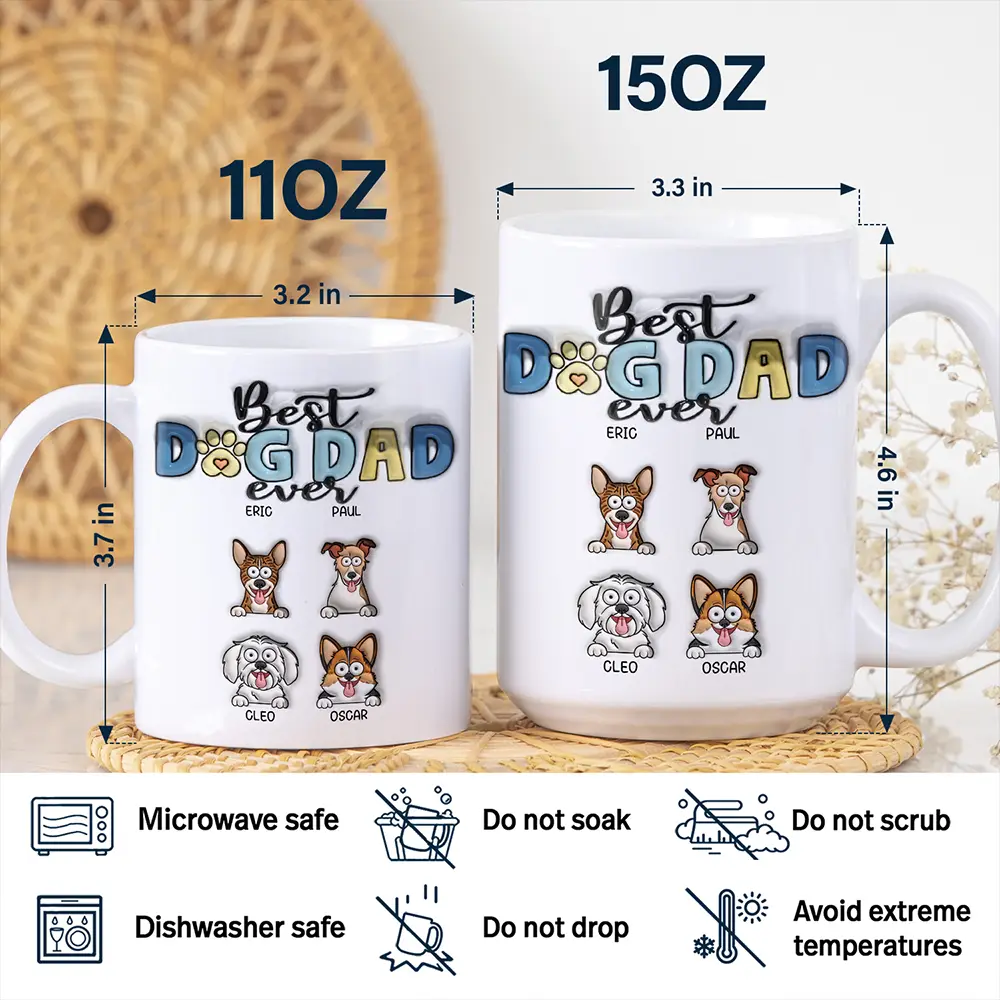 Best Dog Mom Dog Dad Ever Funny - 3D Inflated Effect Printed Mug, Personalized White Edge-to-Edge Mug - Image 5