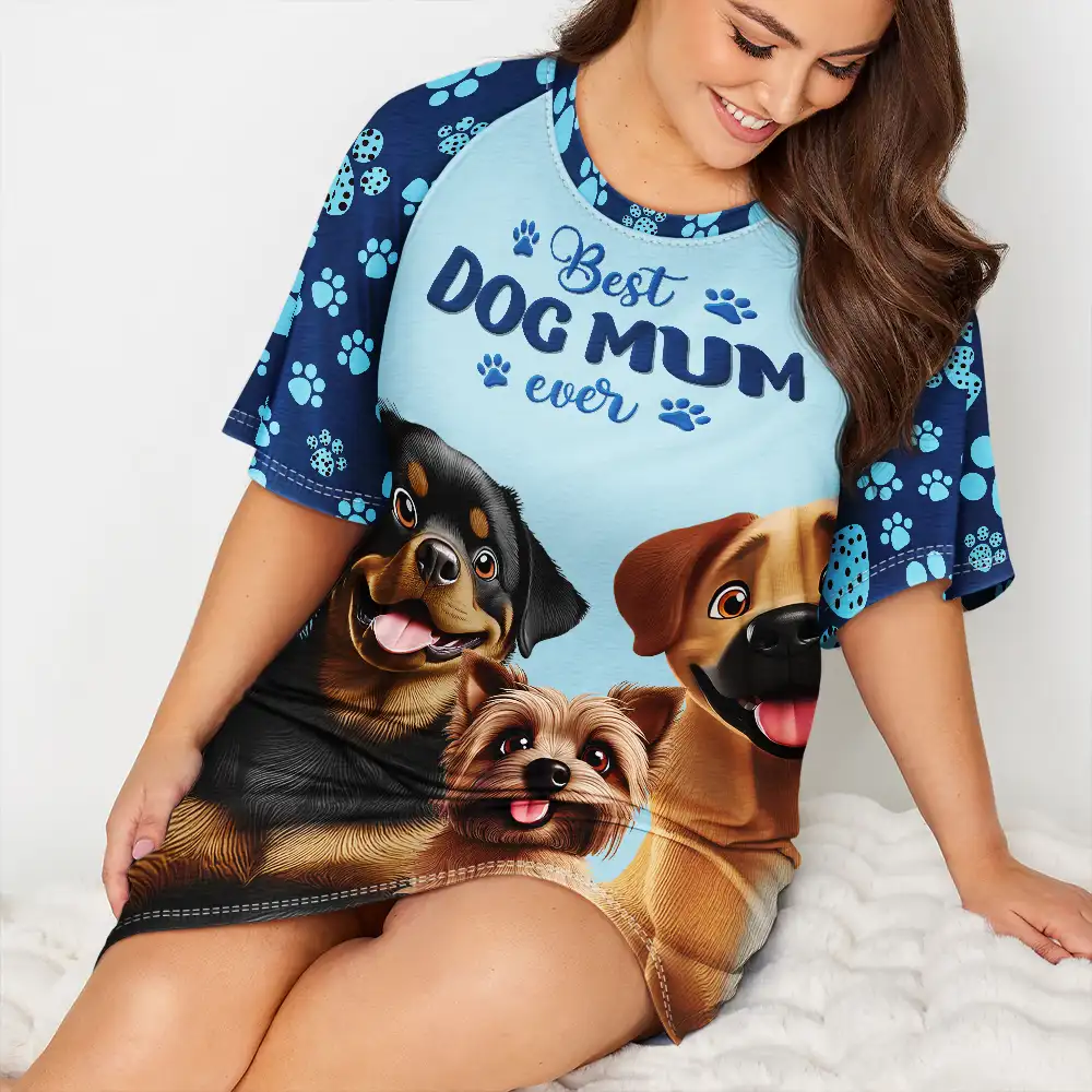 Best Dog Mom Dog Mum Ever 3D Effect - Personalized Women's Sleep Tee - Image 3