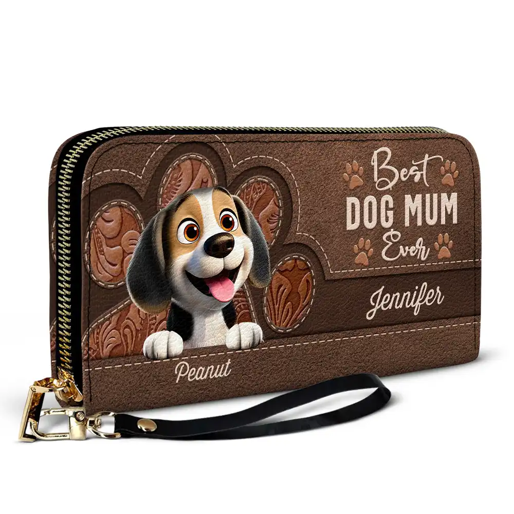 Best Dog Mom Ever 3D Effect - Personalized Leather Long Wallet - Image 2
