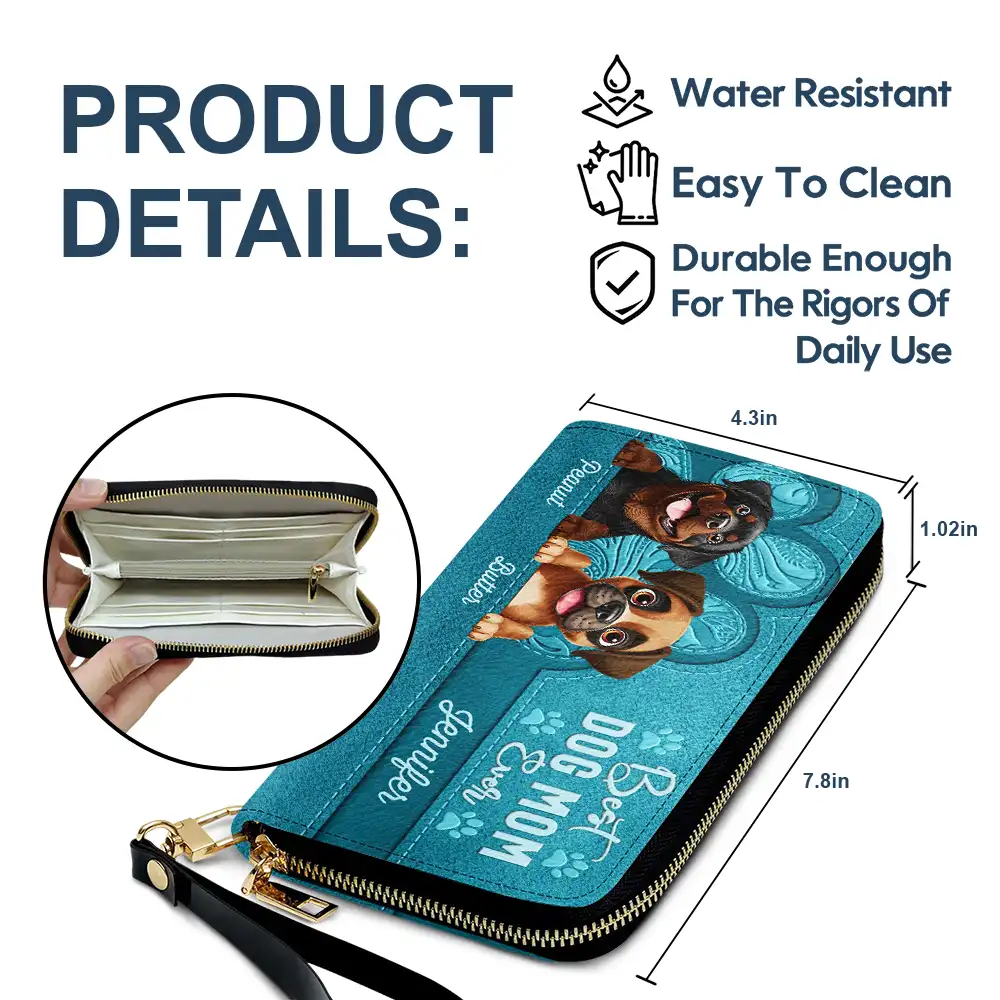 Best Dog Mom Ever 3D Effect - Personalized Leather Long Wallet - Image 6