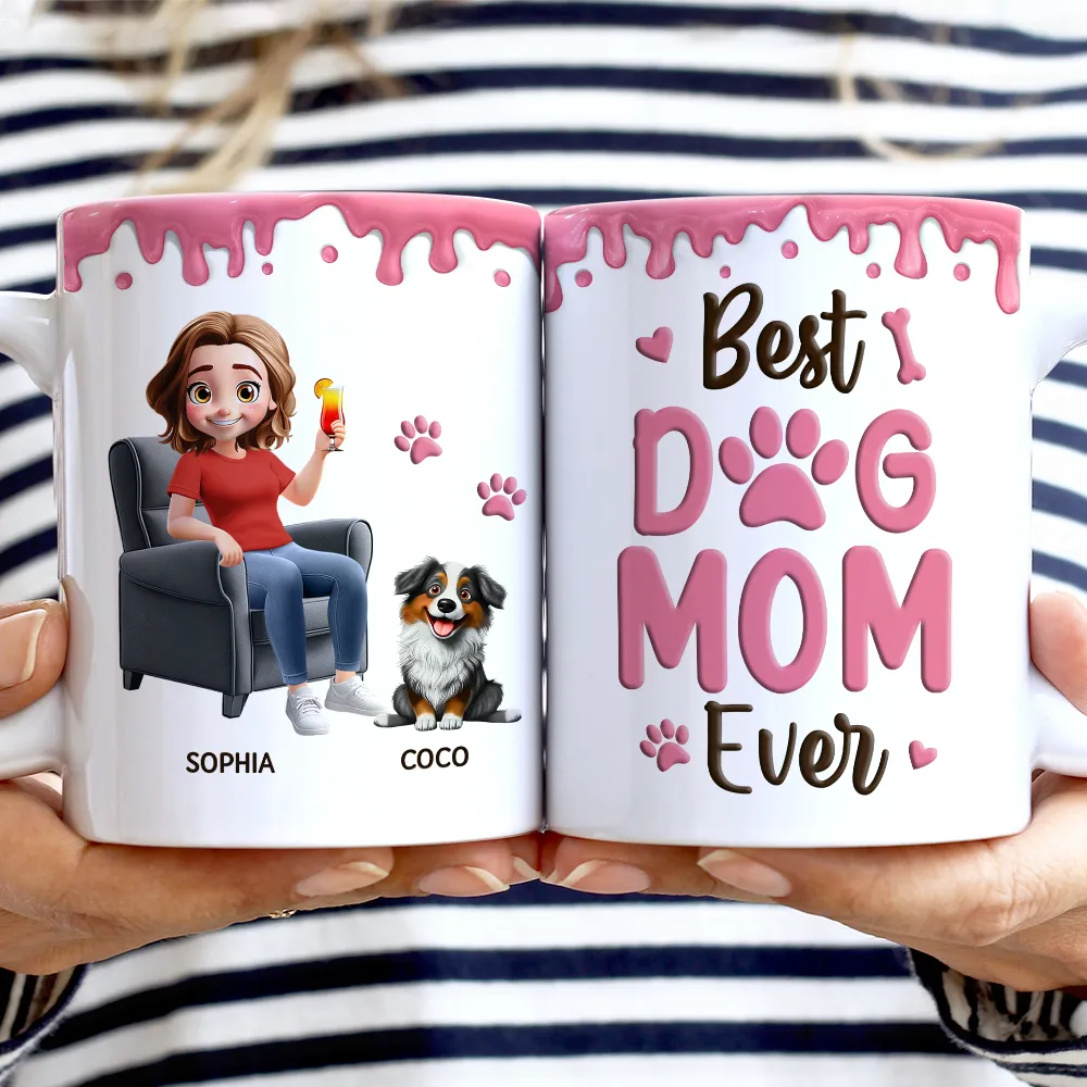 Best Dog Mom Ever 3D Effect - Personalized White Edge-to-Edge Mug - Image 2
