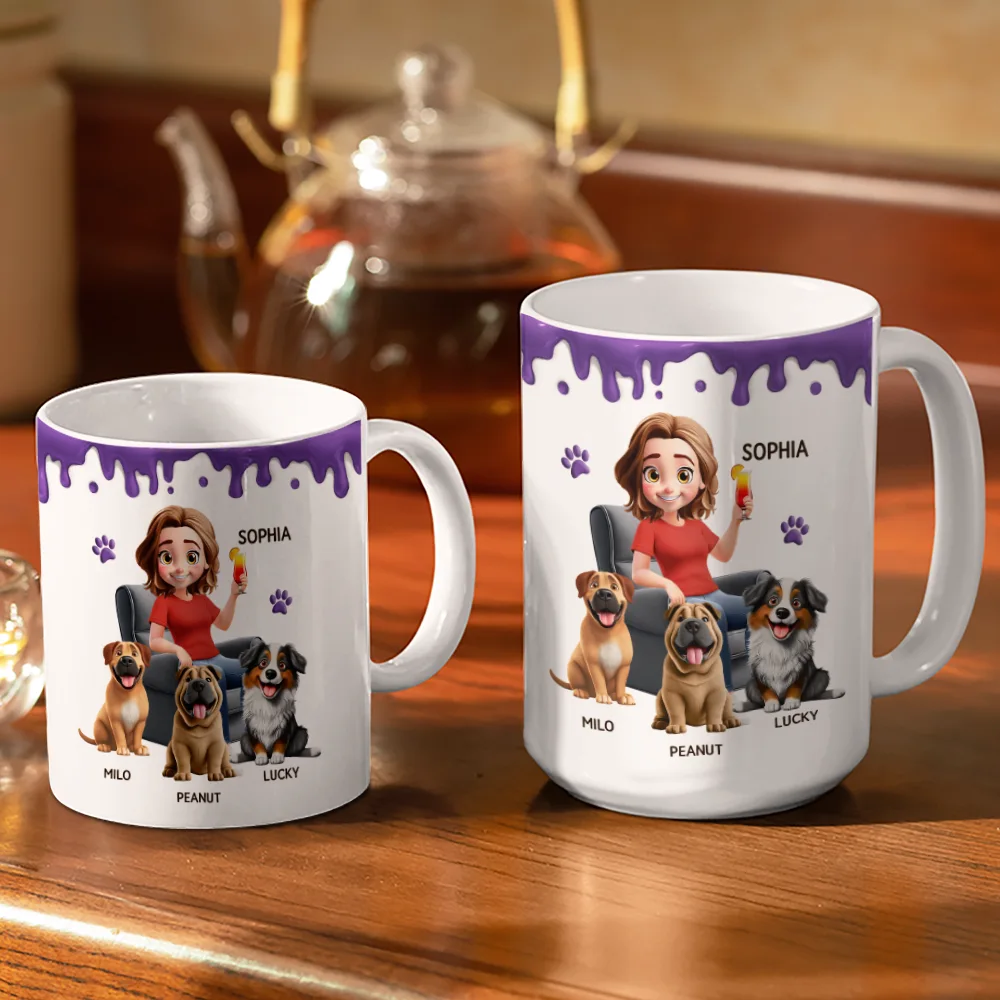 Best Dog Mom Ever 3D Effect - Personalized White Edge-to-Edge Mug - Image 3
