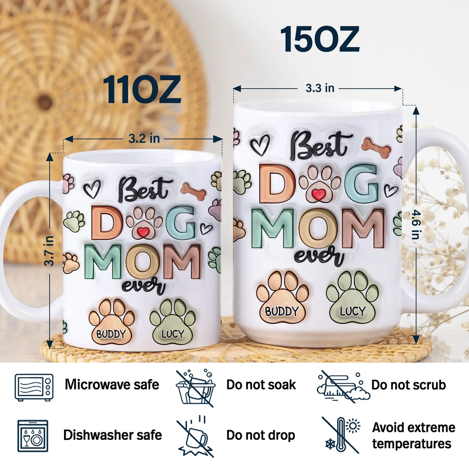 Best Dog Mom Ever - Birthday, Anniversary Gift For Dog Dad, Cat Mom, Pet Lover -  3D Inflated Effect Printed Mug, Personalized White Edge-to-Edge Mug - Image 5
