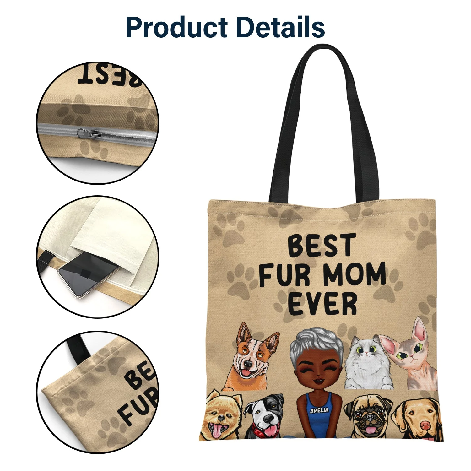 Best Dog Mom Ever - Birthday, Funny Gift For Her, Cat Lovers, Dog Lovers - Personalized Zippered Canvas Bag - Image 4