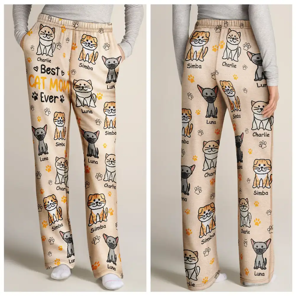 Best Dog Mom Ever Color Stick Figure Dog Cat - Personalized Pajama Pants - Image 3