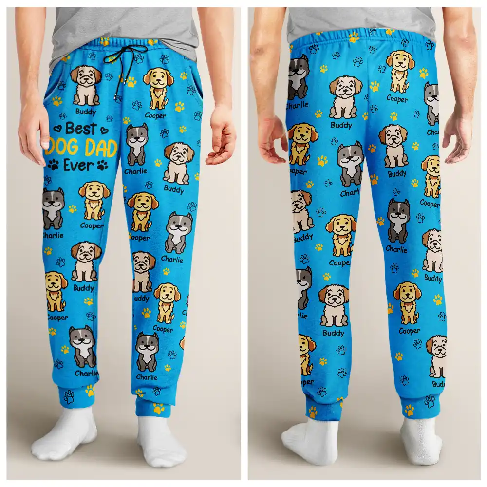 Best Dog Mom Ever Color Stick Figure Dog Cat - Personalized Pajama Pants - Image 4