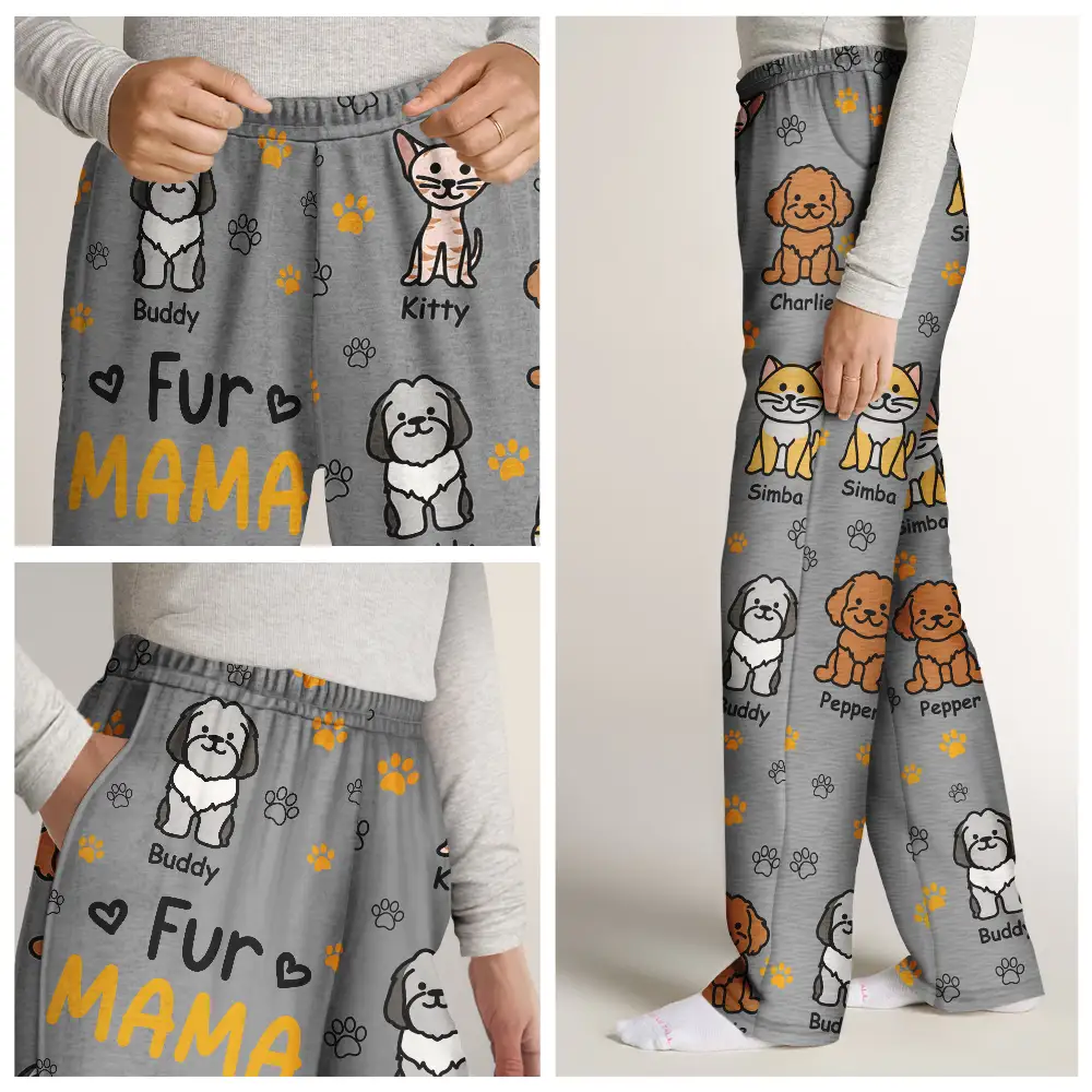 Best Dog Mom Ever Color Stick Figure Dog Cat - Personalized Pajama Pants - Image 7