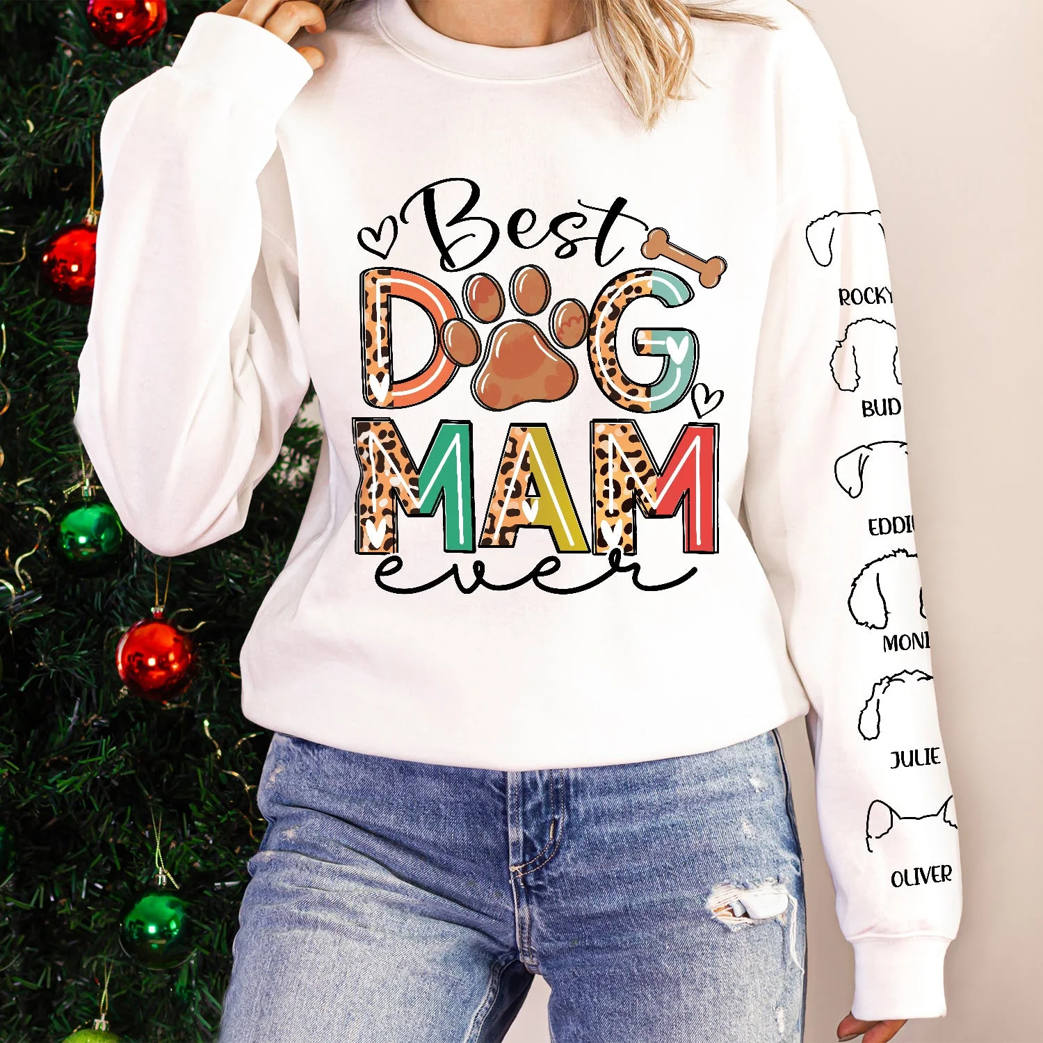 Best Dog Mom - Gift For Mothers, Pet Lovers - Personalized Sweatshirt With Sleeve Imprint - Image 5