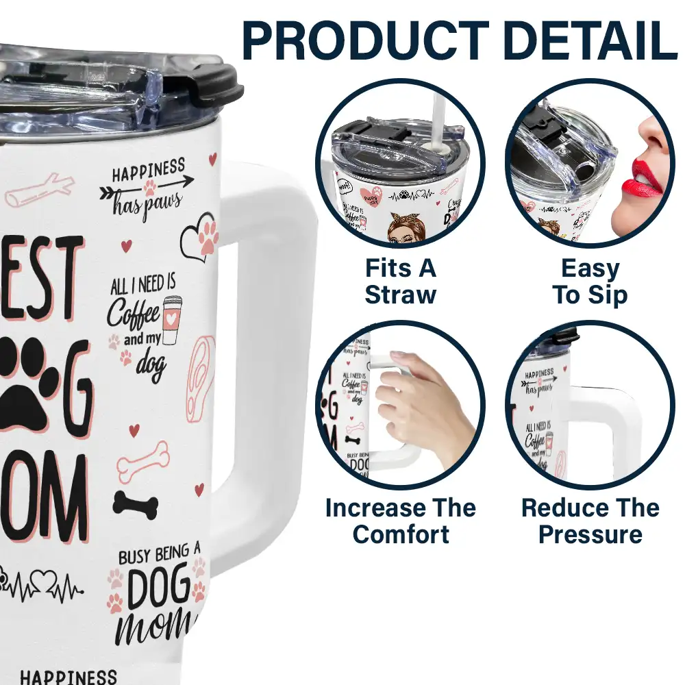 Best Dog Mom Puppy Love - Personalized 40oz Tumbler With Straw - Image 5