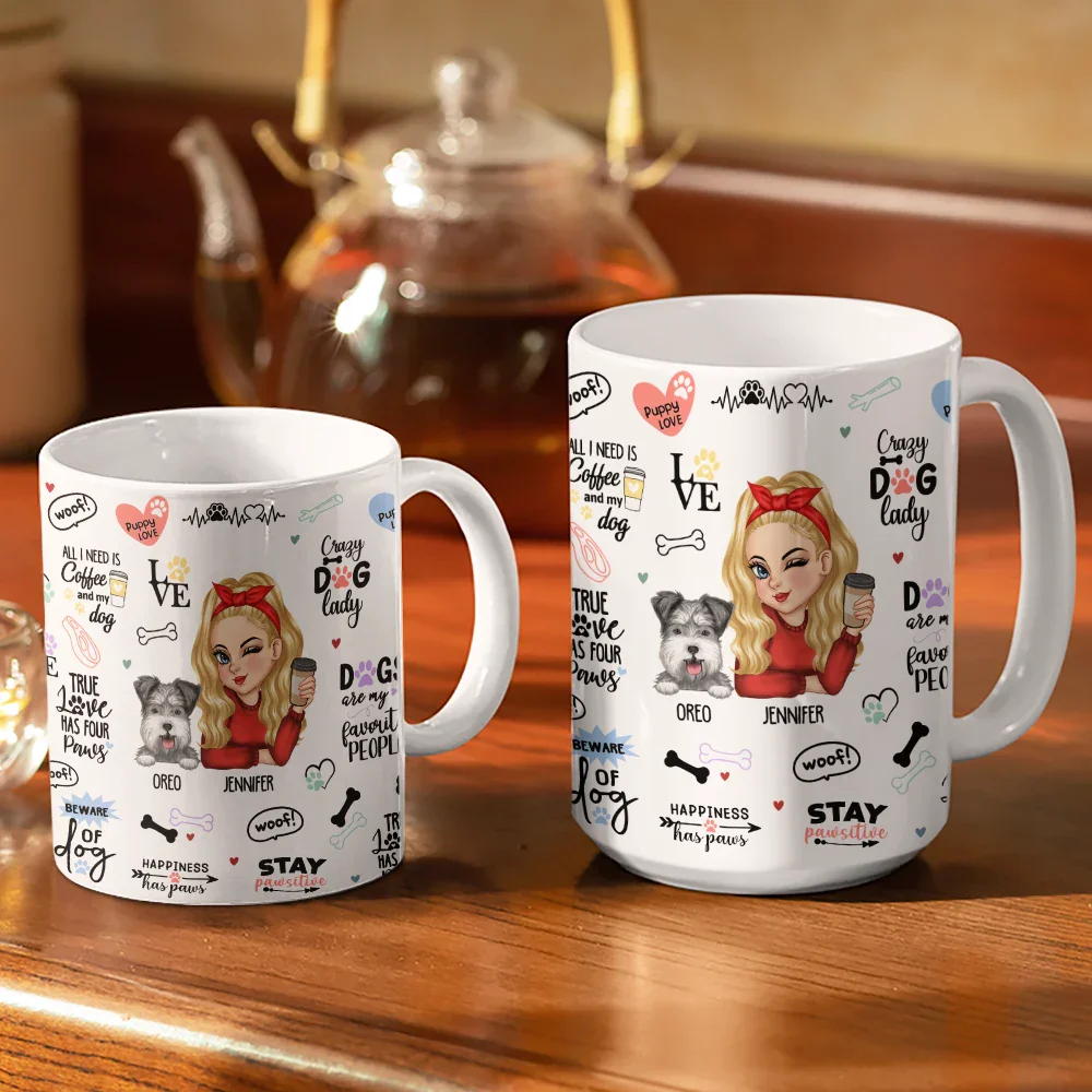 Best Dog Mom Puppy Love - Personalized White Edge-to-Edge Mug - Image 3