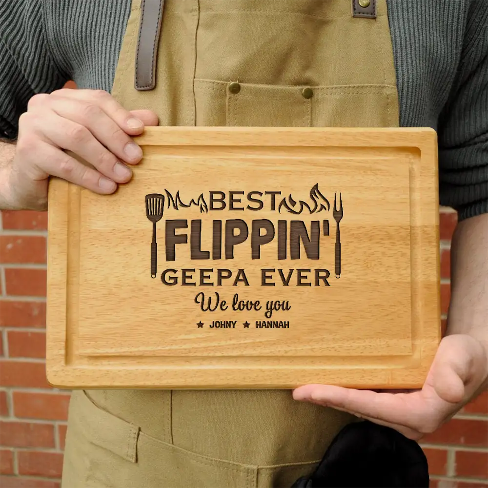 Best Flippin' Dad Ever We Love You - Personalized Wooden Cutting Board - Image 3