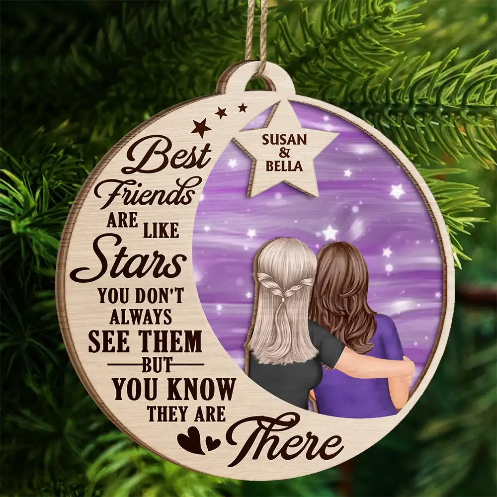 Best Friends Are Like Stars - Personalized 2-Layered Wooden Ornament - Image 4