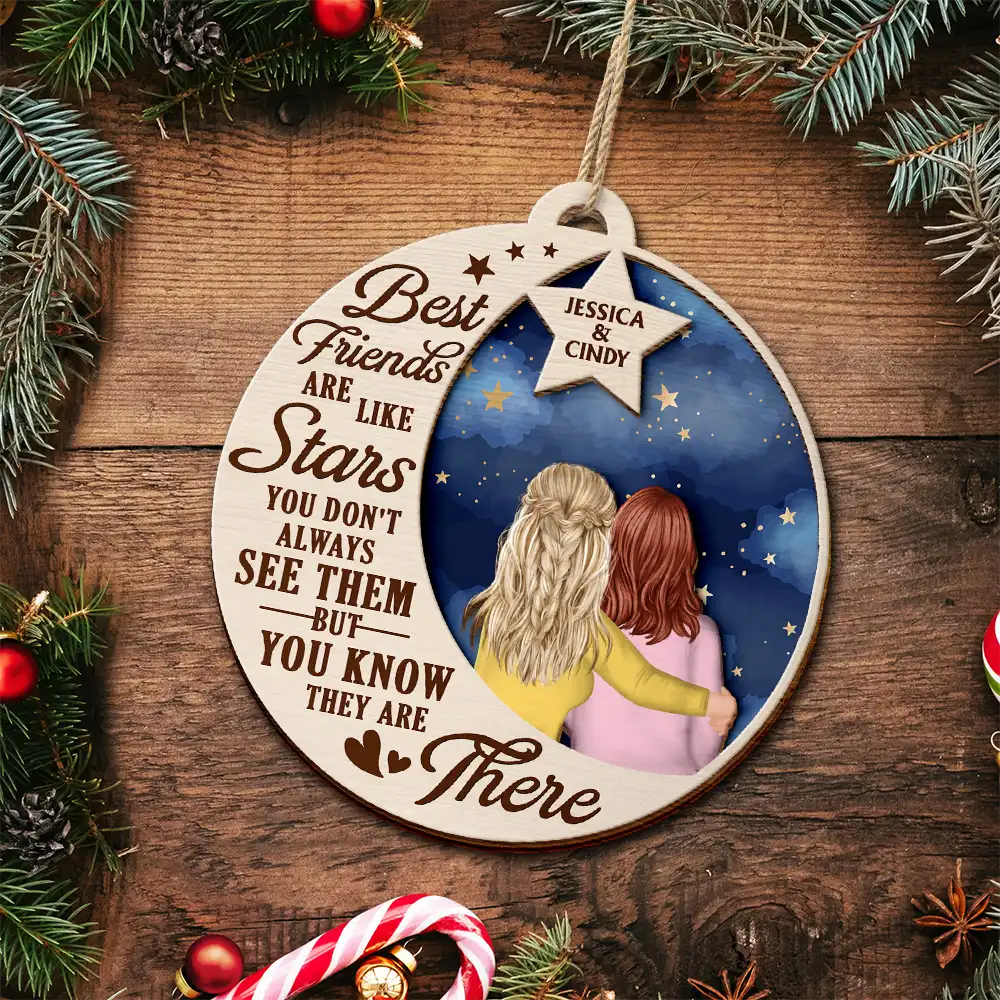 Best Friends Are Like Stars - Personalized 2-Layered Wooden Ornament - Image 5