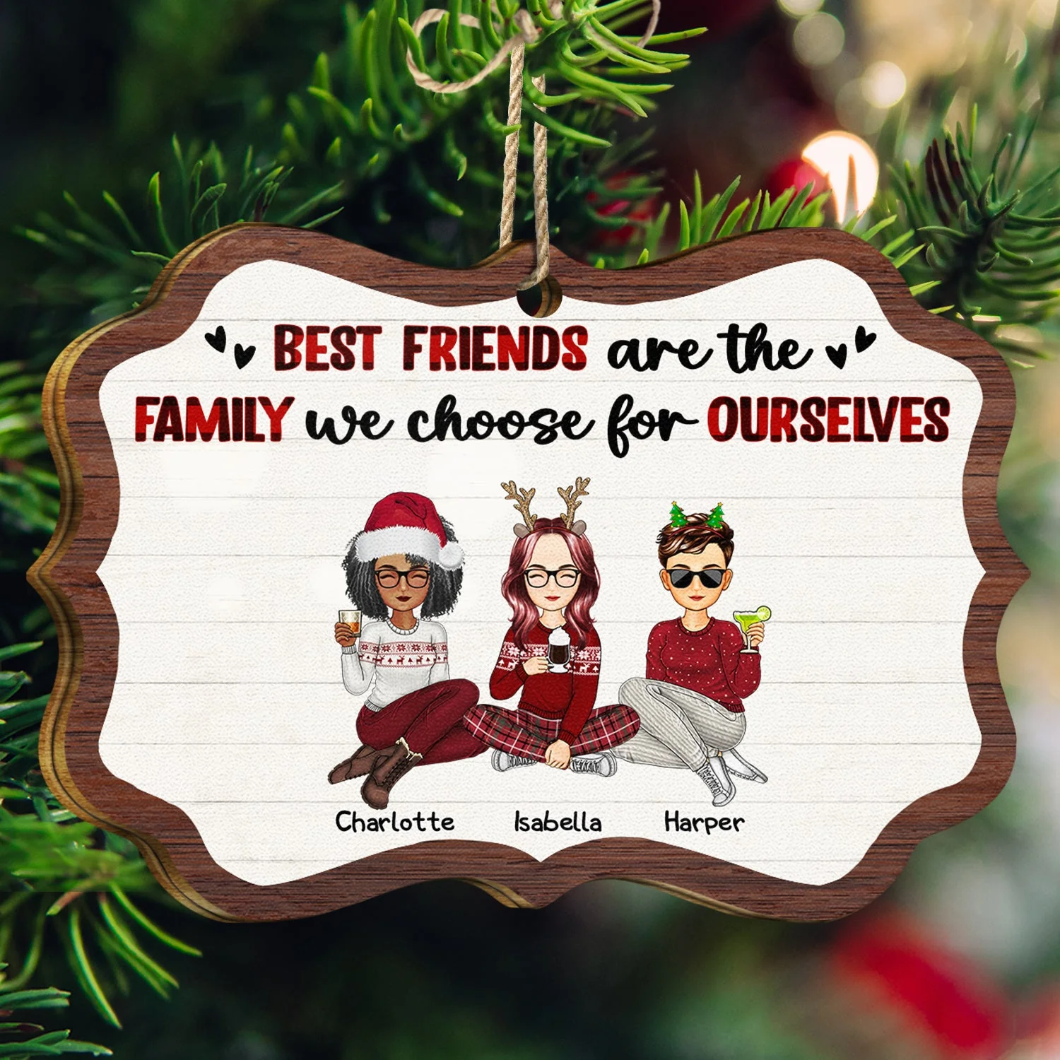 Best Friends Are The Family We Choose - Christmas Gifts For Besties - Personalized Medallion Wooden Ornament - Image 3